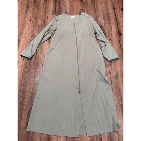 Vintage Vanity Fair Sage Green Quilted Yoke Full-Zip Robe Dress Small S Pockets - Picture 2 of 9